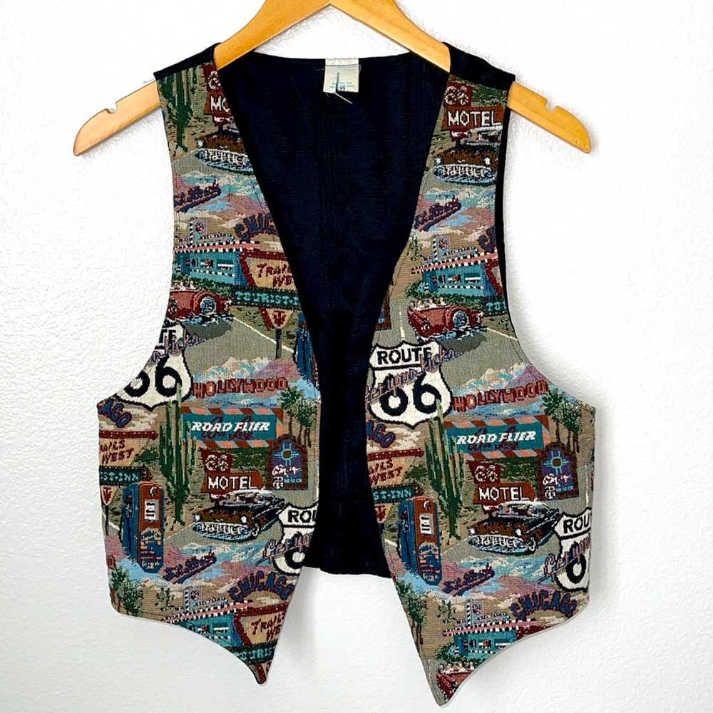Vintage Multicolor Route 66 Tapestry Vest